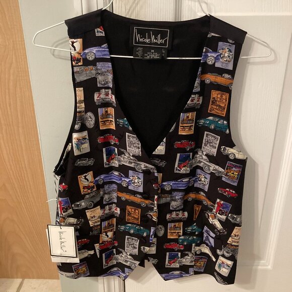 Nicole Miller Mercedes Benz 100% Silk Vest Car Rare 1995 Medium M NEW - Picture 2 of 11